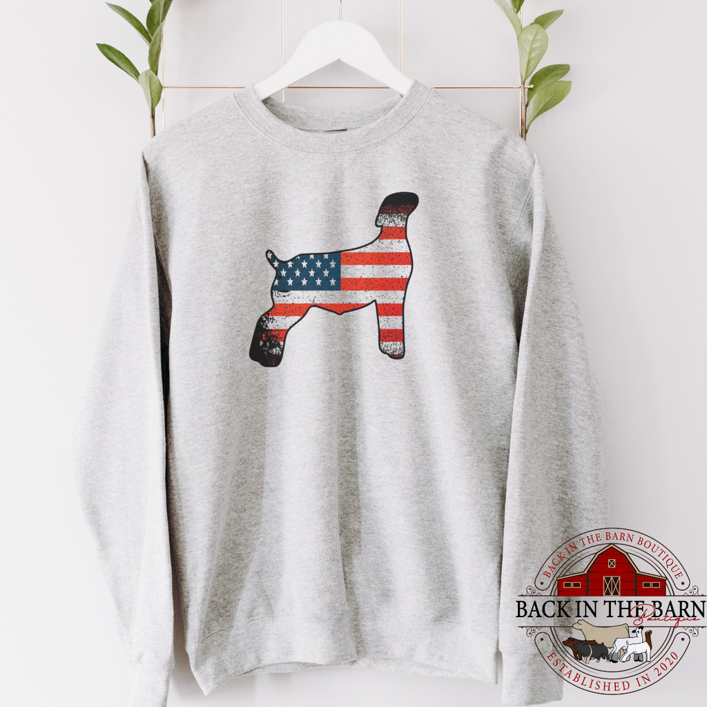 Distressed American Flag Goat Crewneck