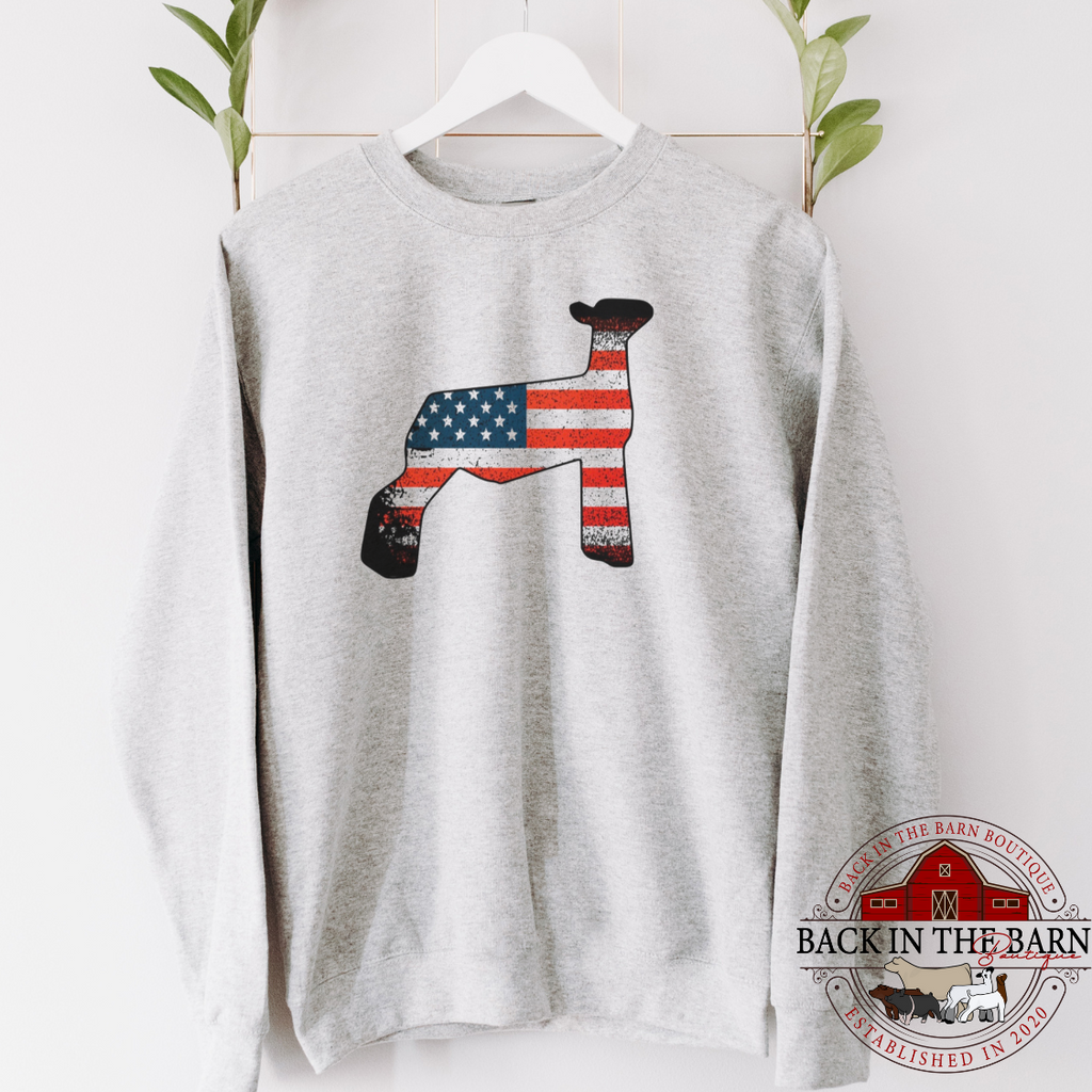 Distressed American Flag Lamb Crewneck