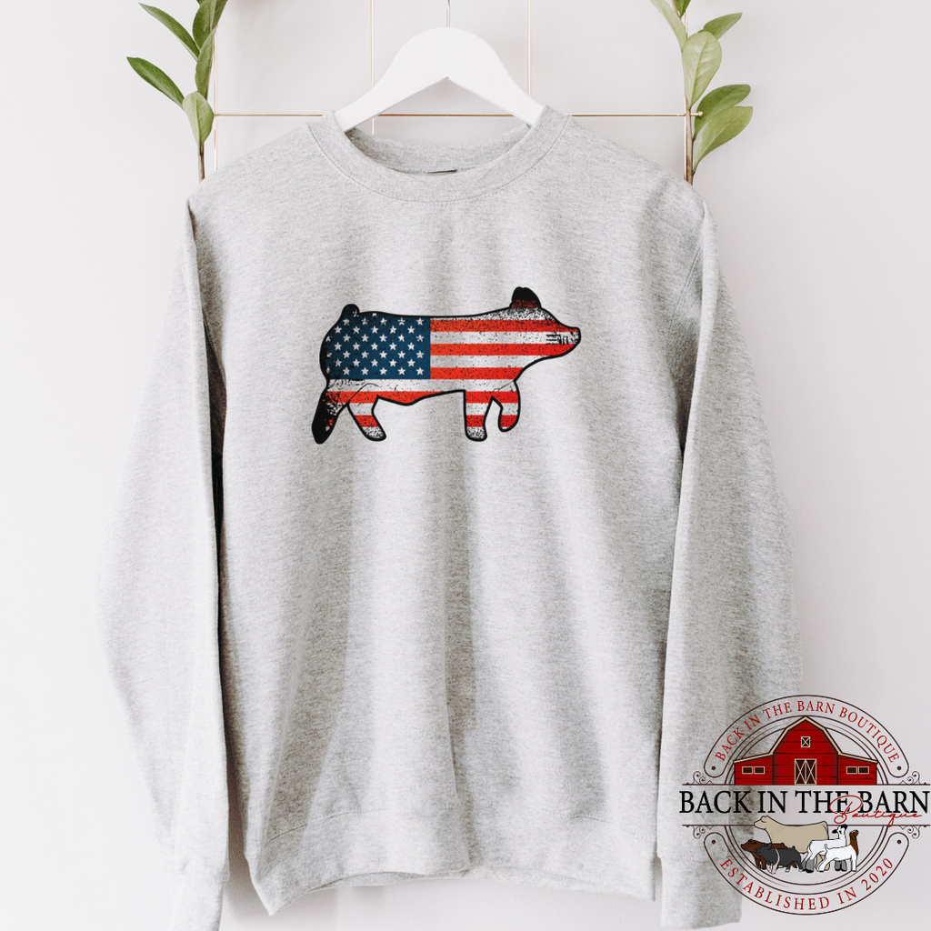 Distressed American Flag Pig Crewneck