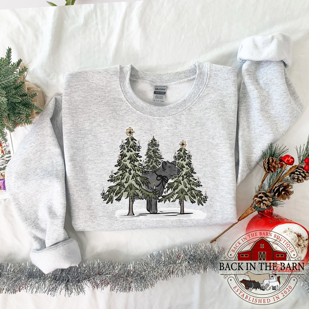 Silent Night Christmas Cattle Crewneck