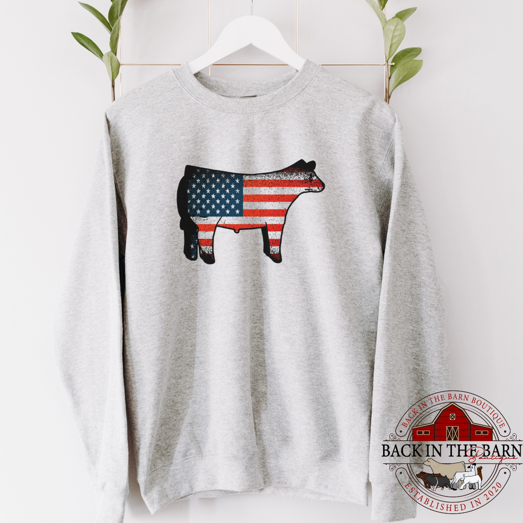 Distressed American Flag Cattle Crewneck
