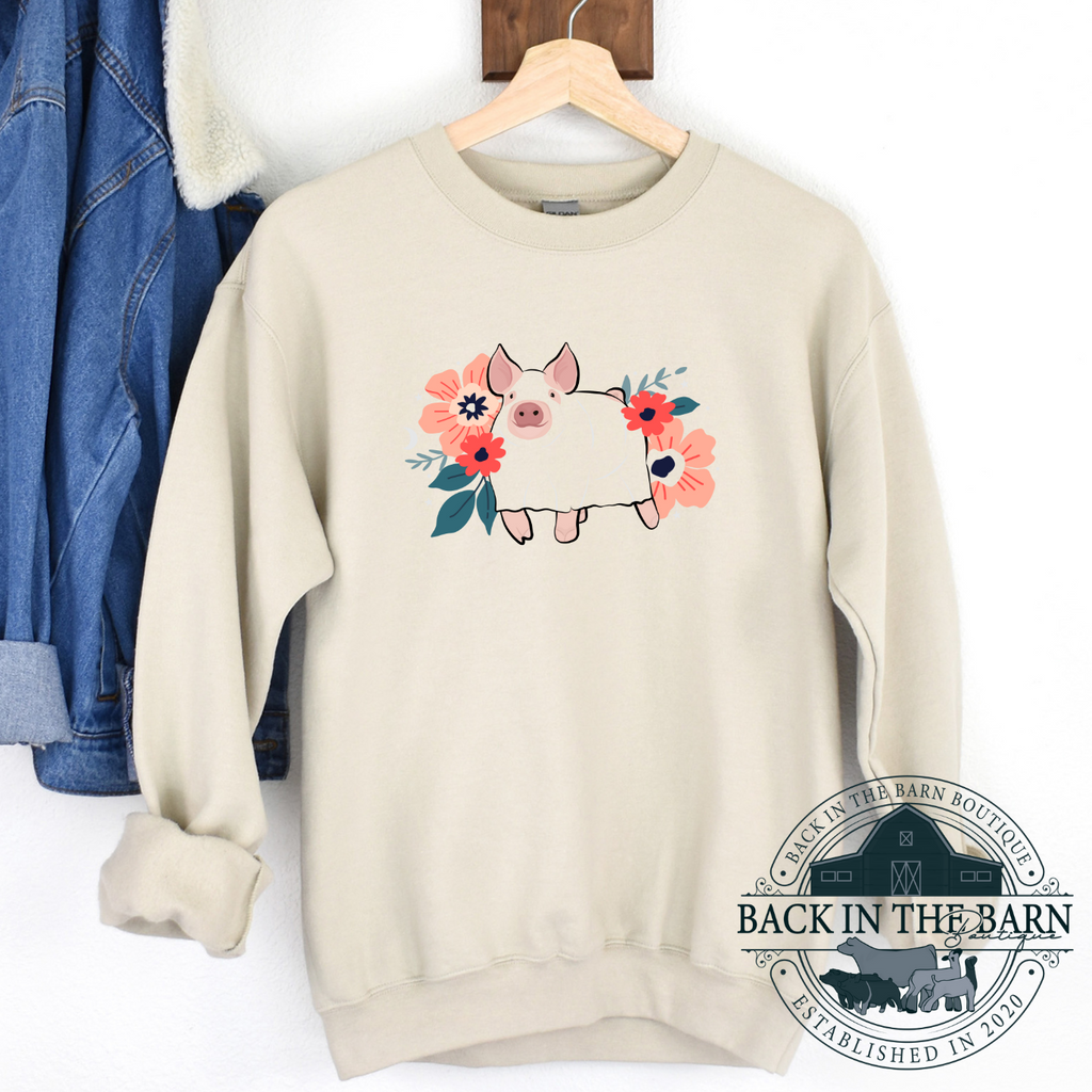 Floral Ghost Pig Crewneck