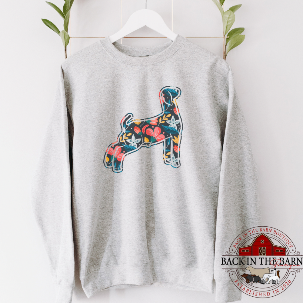 Navy Floral Goat Crewneck