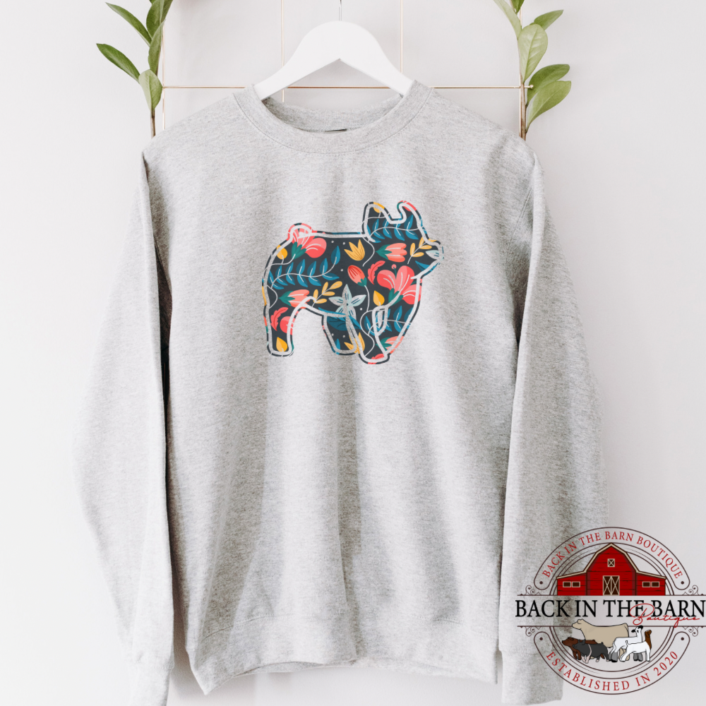 Navy Floral Pig Crewneck