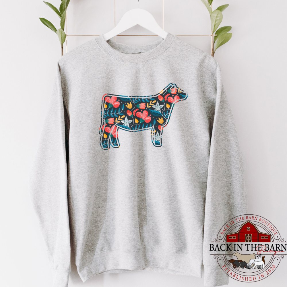 Navy Floral Cattle Crewneck