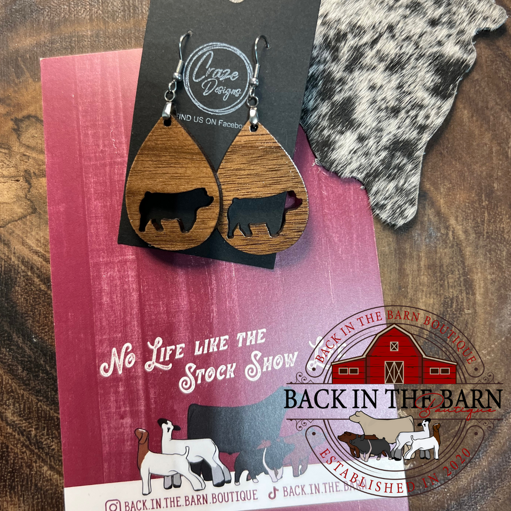 Floppy Ear Pig Walnut Teardrop Earrings