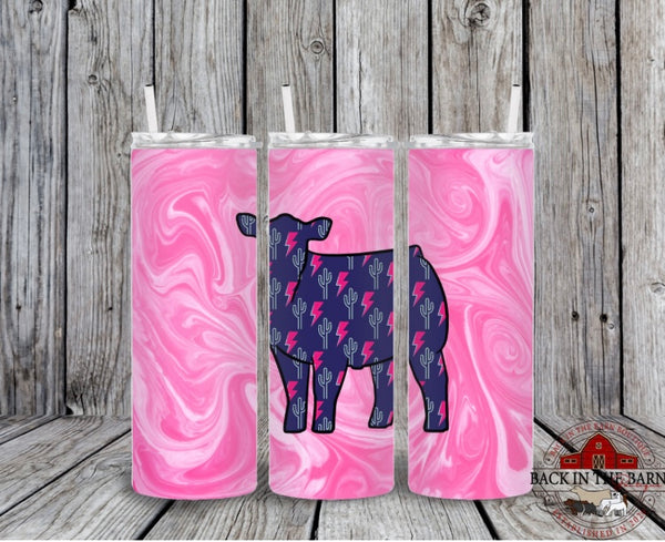 20 oz Skinny Pink Lightning Bolt Livestock Tumbler