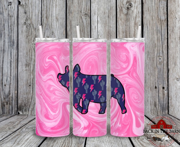 20 oz Skinny Pink Lightning Bolt Livestock Tumbler