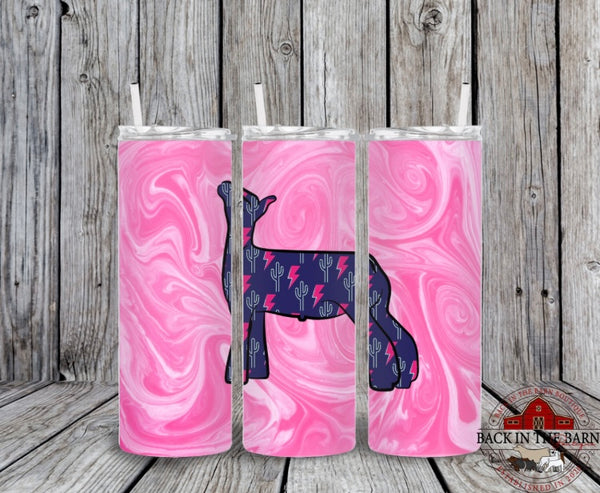 20 oz Skinny Pink Lightning Bolt Livestock Tumbler