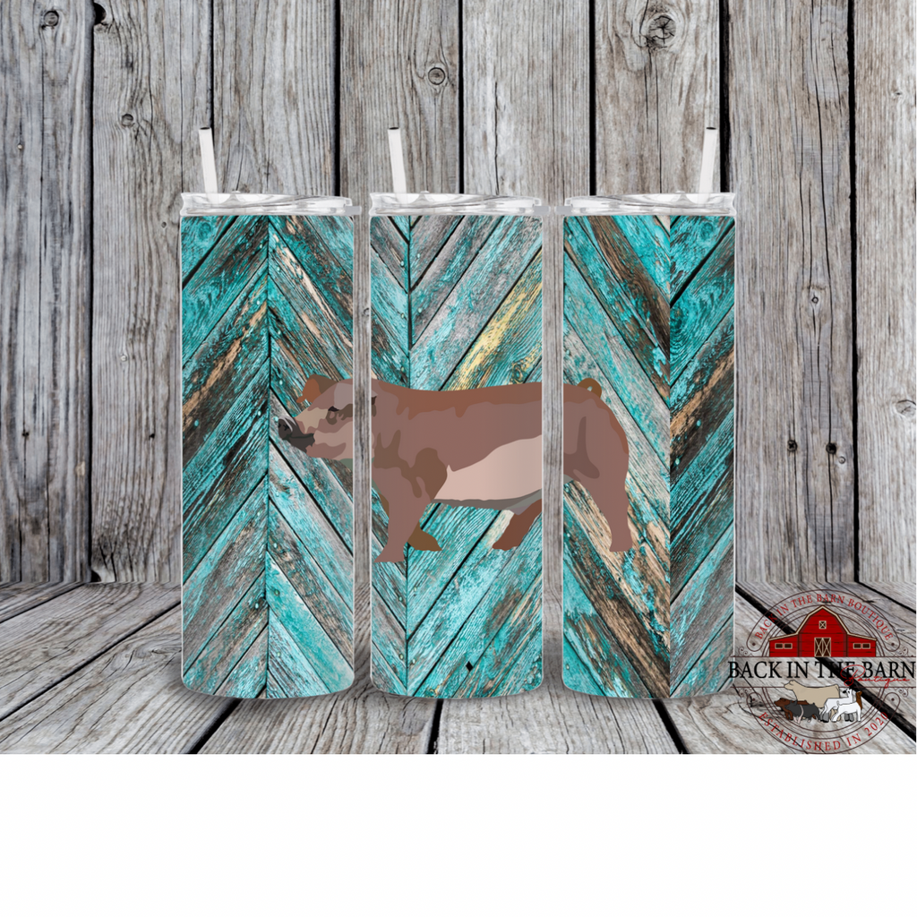 20 oz Duroc Turquoise Woodgrain Livestock Tumbler