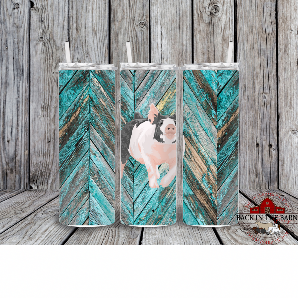 20 oz Blue Butt Turquoise Woodgrain Livestock Tumbler