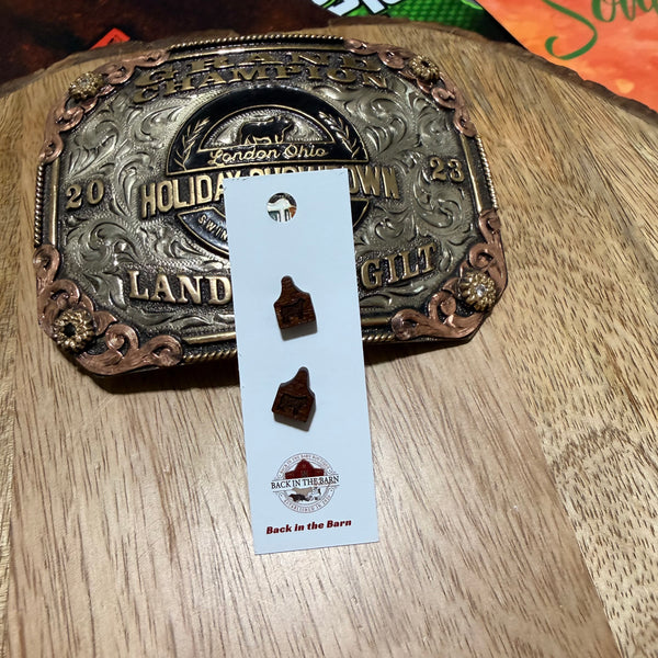 Ear Tag Cattle Wooden Stud Earrings