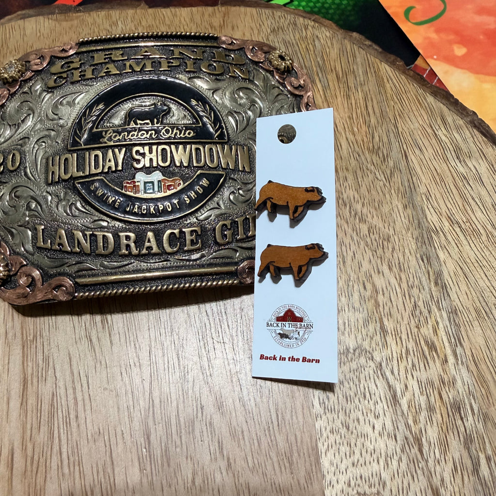 Wooden Down Ear Pig Stud Earrings