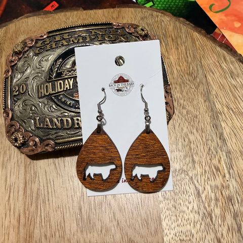Floppy Ear Pig Walnut Teardrop Earrings