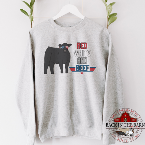 Red, White, and Beef Cattle Crewneck