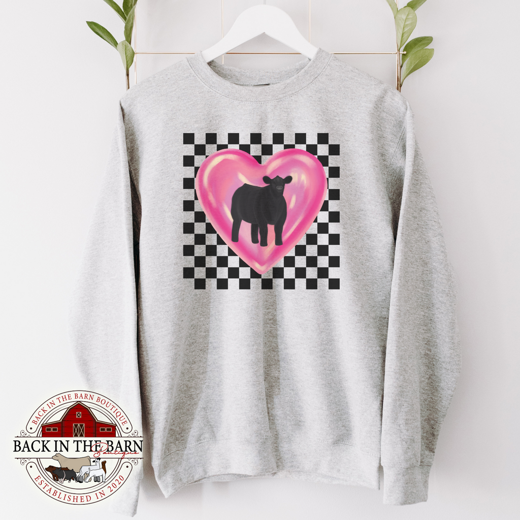 Checkered Heart Cattle Crewneck