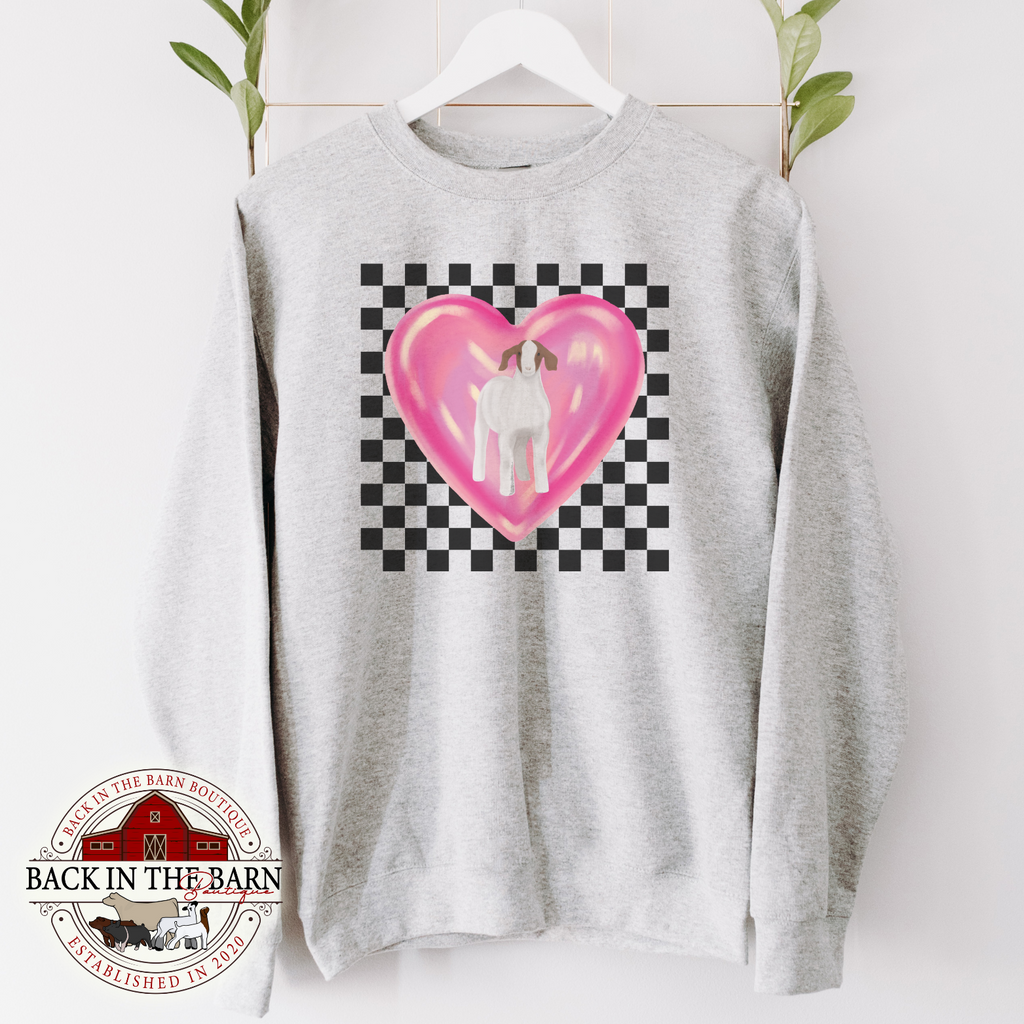 Checkered Heart Goat Crewneck