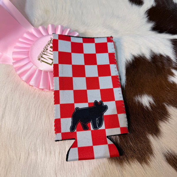 Red Checkered Livestock Slim Koozie