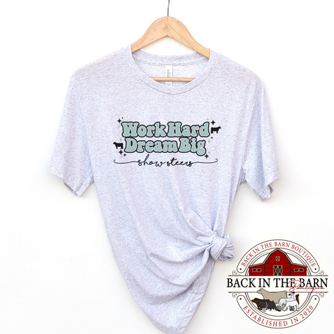 Work Hard Dream Big Show Steers Teal Shirt