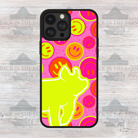 Neon Smiley Pig Phone Case