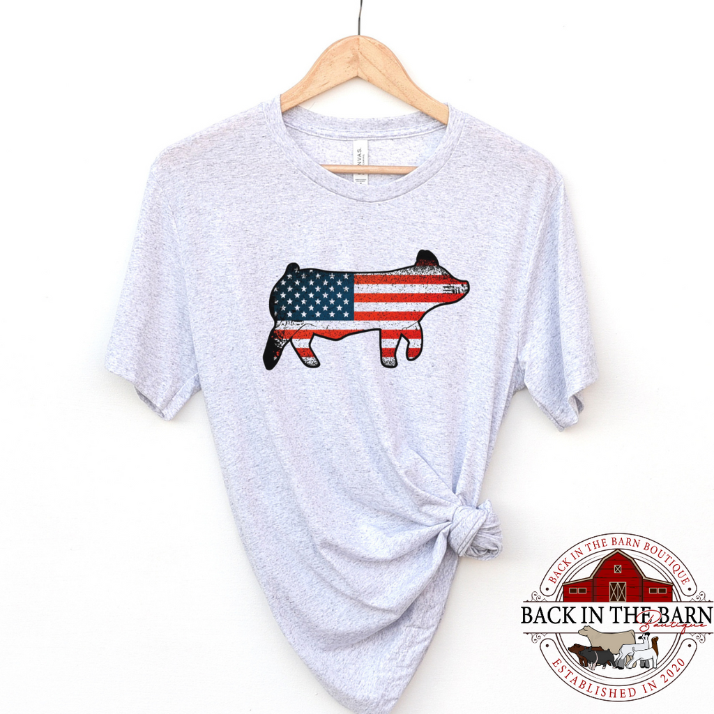 Distressed American Flag Pig Shirt