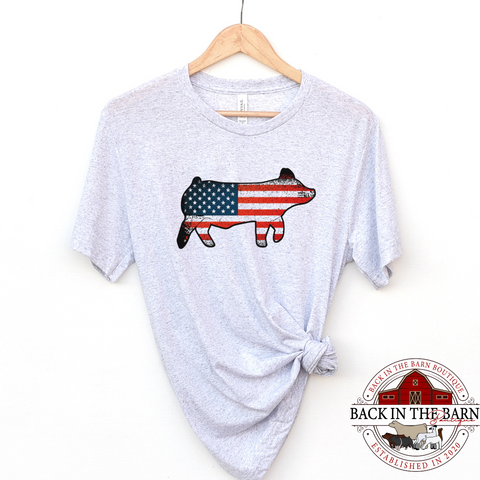 Distressed American Flag Pig Shirt