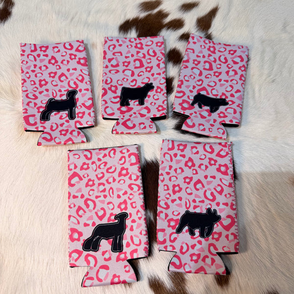 Pink Cheetah Livestock Slim Koozie