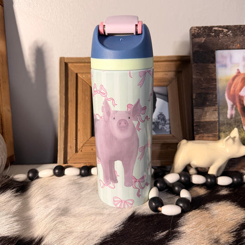 Sage Bow Sip Top Pig PINK Tumbler
