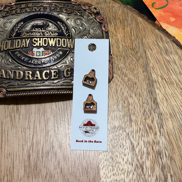 Ear Tag Pig Wooden Stud Earrings