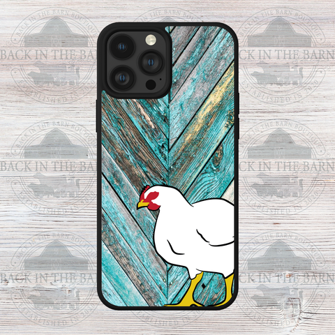 Turquoise Woodgrain Chicken Phone Case