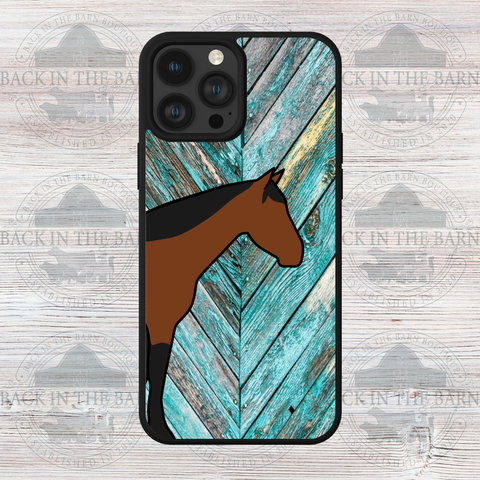 Turquoise Woodgrain Horse Phone Case