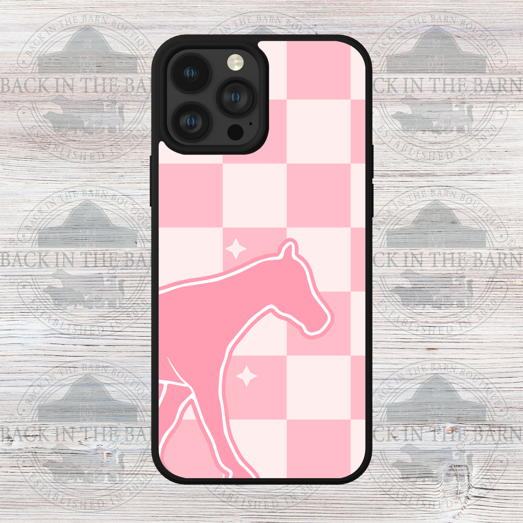 Pink Checkered Horse Phone Case