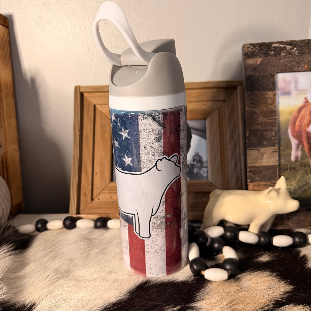 American Flag Sip Top Cattle GRAY Tumbler