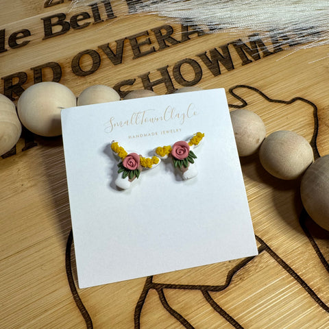 Floral Cattle Clay Stud Earrings