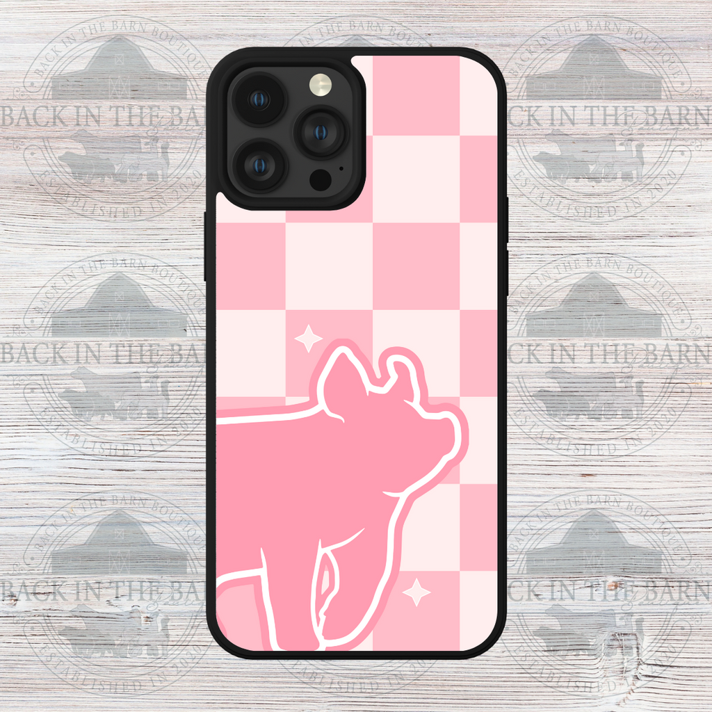 Pink Checkered Pig Phone Case