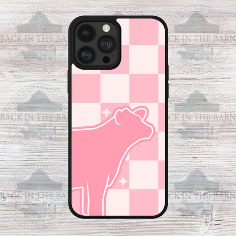 Pink Checkered Cattle Phone Case
