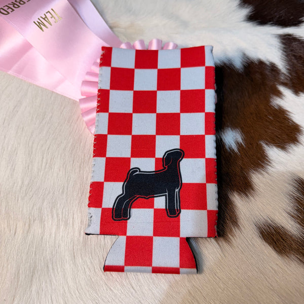 Red Checkered Livestock Slim Koozie