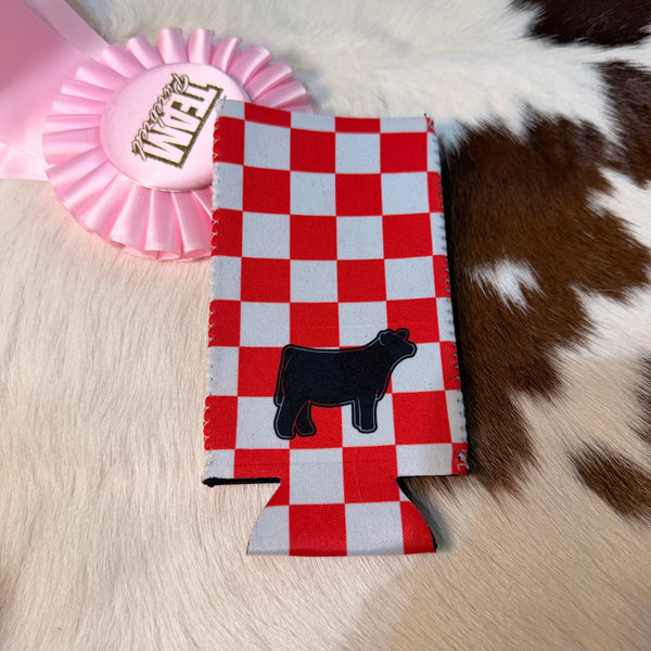 Red Checkered Livestock Slim Koozie
