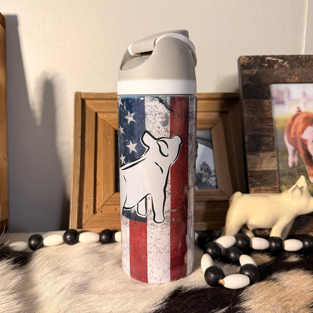 American Flag Sip Top Pig GRAY Tumbler