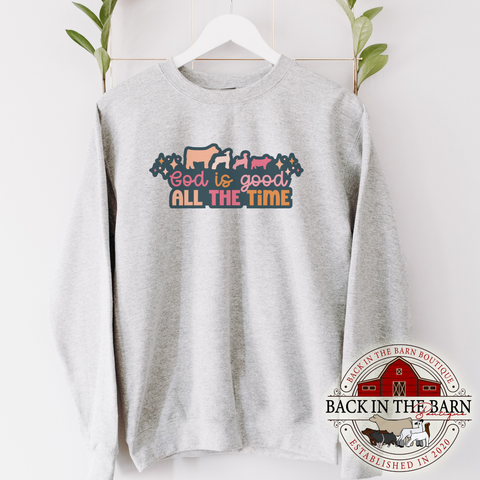 Navy Outline God is Good Livestock Crewneck