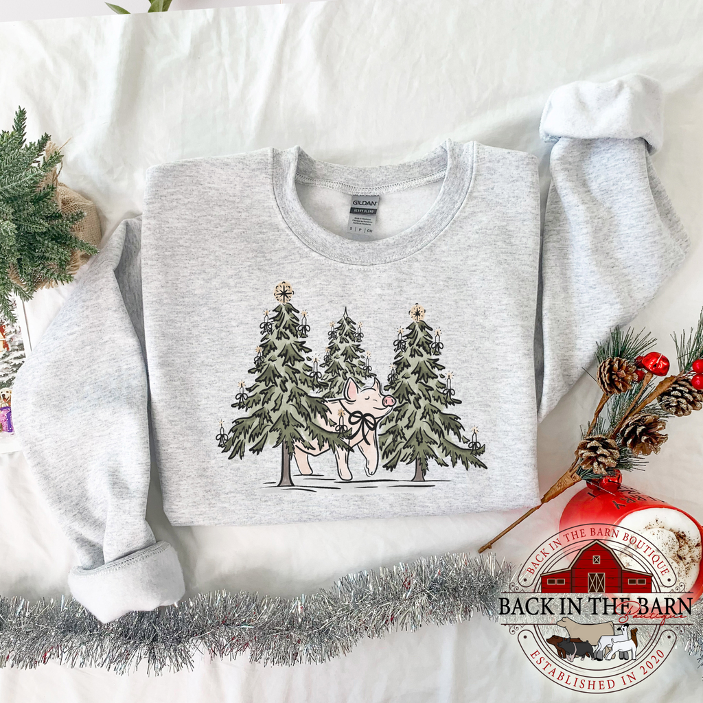 Silent Night Christmas Pig Crewneck