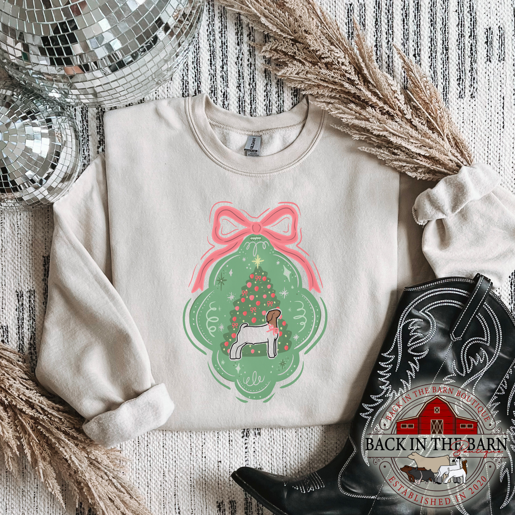 Tied With a Bow Christmas Goat Crewneck