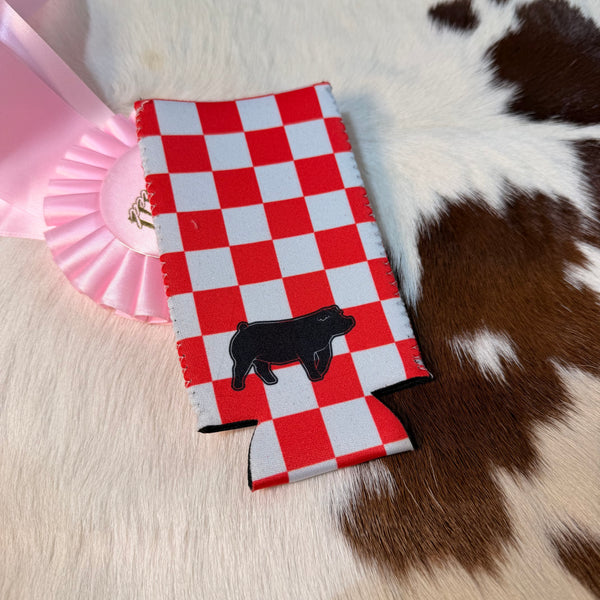 Red Checkered Livestock Slim Koozie