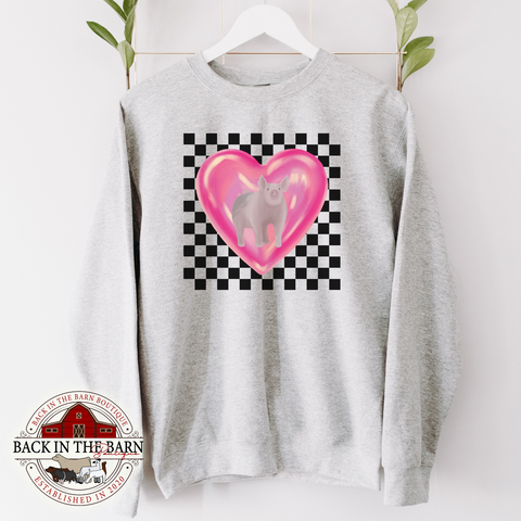 Checkered Heart Pig Crewneck