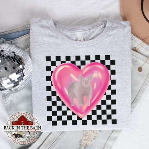 Checkered Heart Pig Shirt