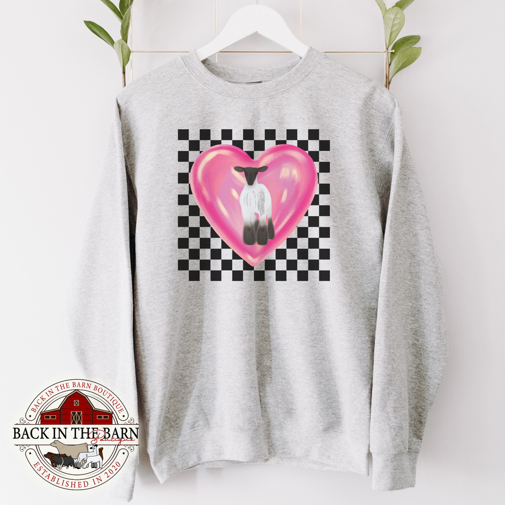 Checkered Heart Lamb Crewneck