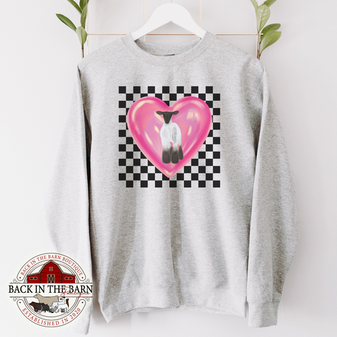 Checkered Heart Lamb Crewneck