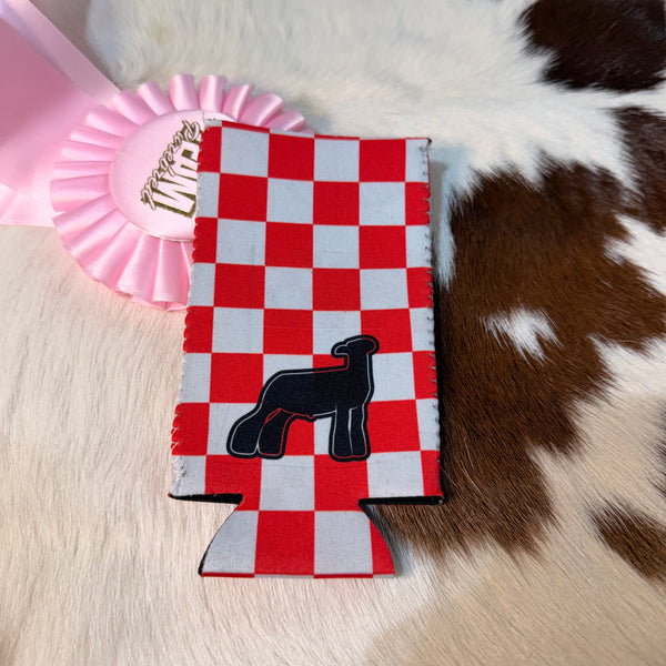 Red Checkered Livestock Slim Koozie
