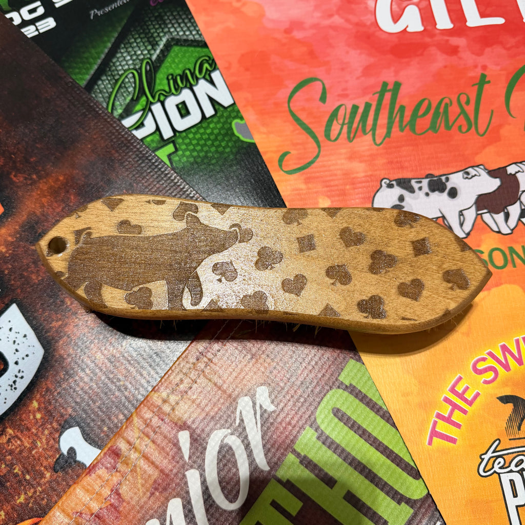 Deck of Cards Show Pig Carved Brush