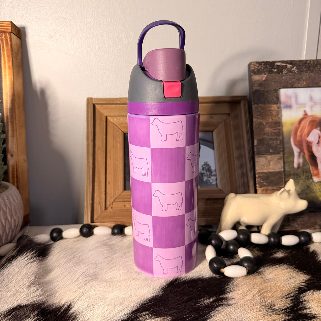 Purple Checkered Sip Top Cattle Tumbler